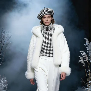 Women Ladies Winter Thick Warm White Faux Fur Coat Festival with Hooded