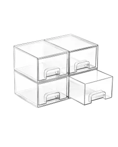 4 Caixas de Armazenamento Empilháveis de Acrílico Transparente Pequenas para Banheiro, Vanity, Armário de Cozinha, Despensa, Organização de Casa, Caixas de Armazenamento de Plástico