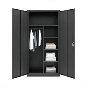 Modern Lockable 2-Door Steel Storage Locker Cabinet Metal Wardrobe for School Office Bedroom Hotel or Gym Use