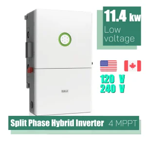 11.4kW LV Hybrid Solar Inverter Whole Home Backup Power Generator 4 MPPT Channels 48V Battery Compatible 1.5DC/AC PV Ratio Wall