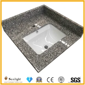 Factory Custom Cheapest Swan White Granite Stone Bathroom Vanity Top (with single sink)
