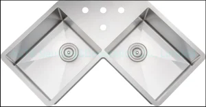 44.25× 23.5× 10/10 Inches Handmade Double Bowl Cabinet Accessories Countertop Corner Stainless Steel Kitchen Sink for Hfedc4423
