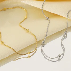 Luxury Fashion Round Snake Chain Beads Bracelet Necklace Anklet Stainless Steel Jewelry Set