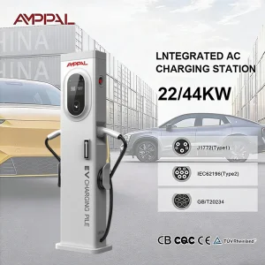 AMPPAL 7Kw 14kw 22Kw 44KW New IP54 Floor-Mounted AC EV Charger Station With Two CCS Guns 22kW IP54 Protection OCPP POS