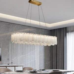 Contemporary Luxury Decor Hanging Light Natural Marble Alabaster Light Large Chandelier Ring Rectangular Pendant Light