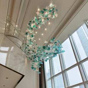 Modern Custom LED Crystal Chandelier E12 Dimmable Remote Control Luxury Ceiling Bedroom Maple Leaf Glass Hanging Pendant Lamp