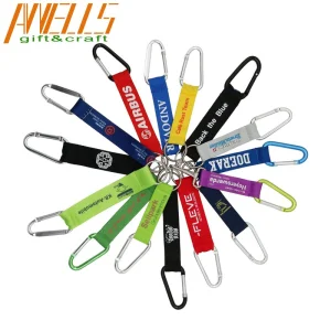 Low Price Custom Polyester Printing Pink Short Wrist Strap Carabiner Lanyards Keychain with Clip