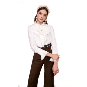 Spring Autumn Womens Clothing Pleated Jacquard Shirt