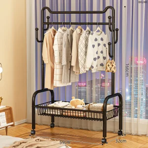 Movable Indoor Modern Metal Clothes Hanger Floor Living Room Cloth Rack