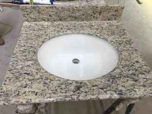 Santa Cecilia Gold Granite Ogee Edge Bathroom Vanity Top with Oval Ceramic Sink