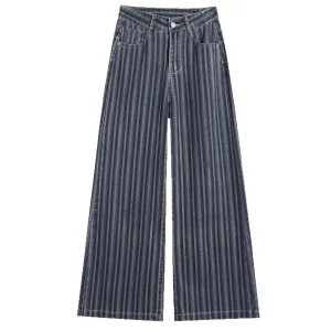 Black Vertical Stripe High Waist Wide Leg Jeans