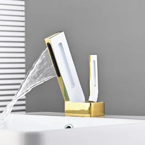 High Quality Brass Deck Mounted Hot Cold Water Bathroom Waterfall Basin Mixer