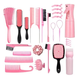 27Pcs Professional Hair Brush Set, Hair Styling Comb Kit with Continuous Spray Bottle, Scalp Massage Shampoo Brush for Salon