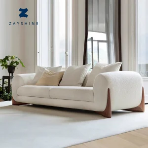Zayshine Nordic Luxury Cream White Sherpa Sofa Set