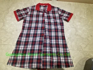Vestidos de Uniforme Escolar para Meninas com Manga Curta, Botão Frontal, Casual, Vestido A-Line (U2521)