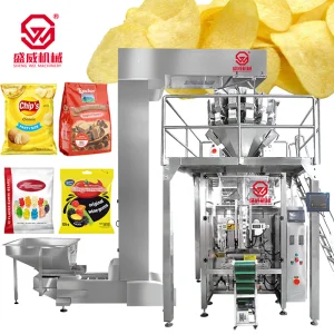 Full Automatic VFFS Weighing Seal Pouch Bag Packaging Nuts Feed Banana Candy Snack Nitrogen Granule Potato Chips Packing Machine