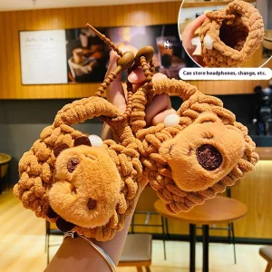 Custom Cartoon Capybara Knitted Plush Headphone Bag Keychain Personalized Logo Soft Stuffed Animal Bag Charm Bulk Wholesale
