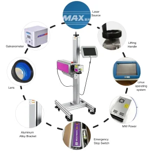 30W 50W 100W Online Flying Date Fiber Laser Coding Printing Marking Machine with Compute