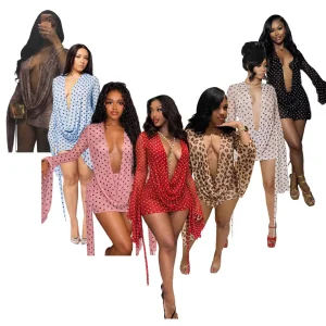 Deep V Neck Polka Dot Dress Summer Womens Streetwear