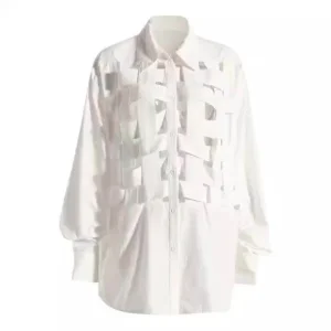 New Design High Quality Nice French Ladies Blouse Women Hollow Out Blouse White Blouses Cotton Full Clothing Adults Solid Casual