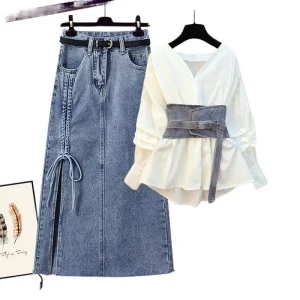 Conjunto de Roupas de Camisa com Cintura Fina