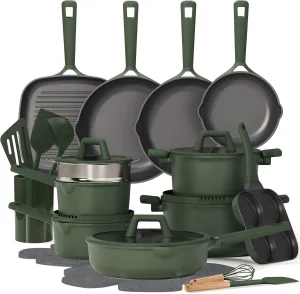 31PCS Pots and Pans Set, Nonstick Cookware Set Kitchen Non Stick Induction Titanium Cookware Non-Toxic Granite Cooking Set, Pfoa Free