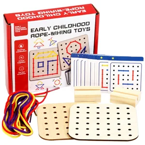 CPC CE EN71 Wooden Lacing Apple Wood Lace Travel Game Toys Early Learning Threading Toys
