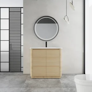 36'' Plywood Freestanding Bathroom Vanity W/White Ceramic Sink 2 Doors Oak Color