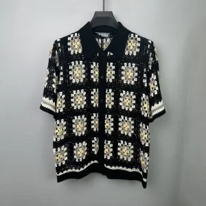 Mens Jacquard Knit Cardigan Short Sleeve