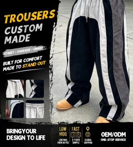 Clothing Manufacturers Custom Embroidery Drawstring Corduroy Pants for Men New Design Patchwork Loose Oversized Wide Leg Pants