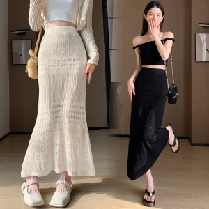 A-Line Casual Breathable Lace Knitted Skirt