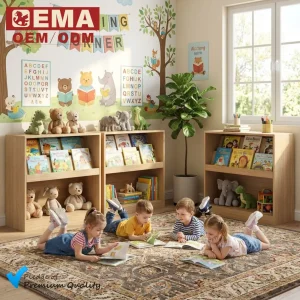 EMA Eco-Friendly Kids Bookcase for Daycare with Non-Toxic Finish and Space-Saving Design