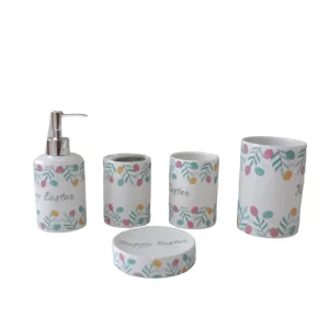 OEM Easter Egg & Green Leaf Printed Ceramic Bathroom Accessory Set Factory, Companies