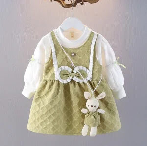 Spring and Autumn New Sweet Bow Baby Girl Dress, Princess Style Children's Long Sleeve Clothes