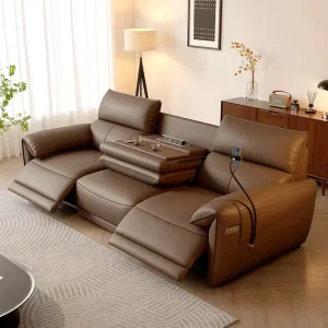 3-seat Black Leather Power Reclining Chair