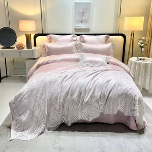 Luxury French-Romance Bedding Set 100% Giza Egyptian Cotton Duvet Cover &amp; Fitted Sheets Orange Lace Duvet Home Textile Sabanas Bedding Set Manufacturer