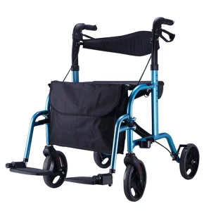 Adjustable aluminum walker rollator/ cane holder attached rollator with seat and footrests