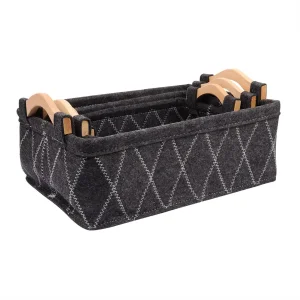 China Felt Storage Basket Woven Desk Rectangular Wood Handles Storage Basket Exporter, Products