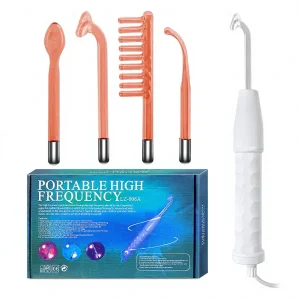 High Frequency Skin Therapy Wand Portable Device with 4 Neon &amp; Argon Wands for Acne Scar Removal at Home or Salon