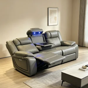 Home Theater Recliner Sofa LED Lights Cup Holder