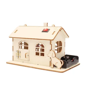 OKYN-G6758 Colorful Light-Up Wooden House DIY STEM Science Experiment Kit Educational Craft Toy for School and Home Learning