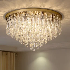 Round Living Room Lamp Modern Minimalist Crystal Lamp LED Bedroom Luxury Crystal Ceiling Lamp