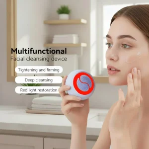 Wholesale Waterproof Rechargeable Skincare Facial Cleansing Device Silicone Electric EMS Red Light Therapy Face Cleaning Brush