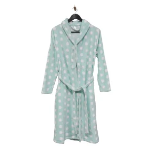 Customized Women's Long-Sleeved Nightgown 100% Polyester Flannel Bathrobe Dots Design Thermal Coral Fleece Spa Robes for Autumn