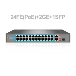 NEW 24*10/100M + 2*10/100/1000M RJ45 Ports + 1*100/1000M SFP Port AI 27 Port Uplink Network PoE Fiber Switch for CCTV