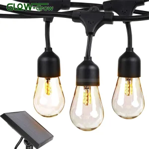 Luzes de Cordão LED Solar com Lâmpadas Edison Vintage