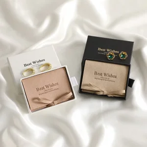 9x7x3cm Custom Logo Gifting Preferred Jewelry Storage Set Microfiber Bow Pouches Foldable Vintage Smooth Luxury Drawer Box