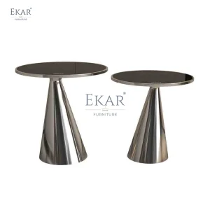 Modern Round Side Table with Sturdy Metal Frame, Multifunctional Furniture for Living Room, Bedroom, Home, School