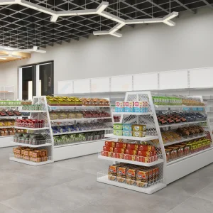 Kainice Double Back Plate Durable Steel Wire Retail Grocery Gondolas Freestanding Load Capacity Display Rack Perforated