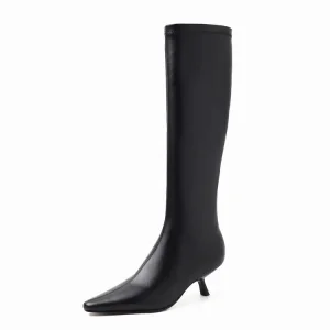 Wholesale CE Certified Low Heel Pointed Toe Knee High Boots Western Quotes, Product